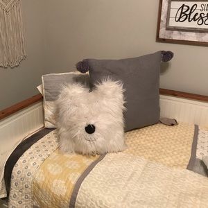 White shaggy dog decorative throw pillow